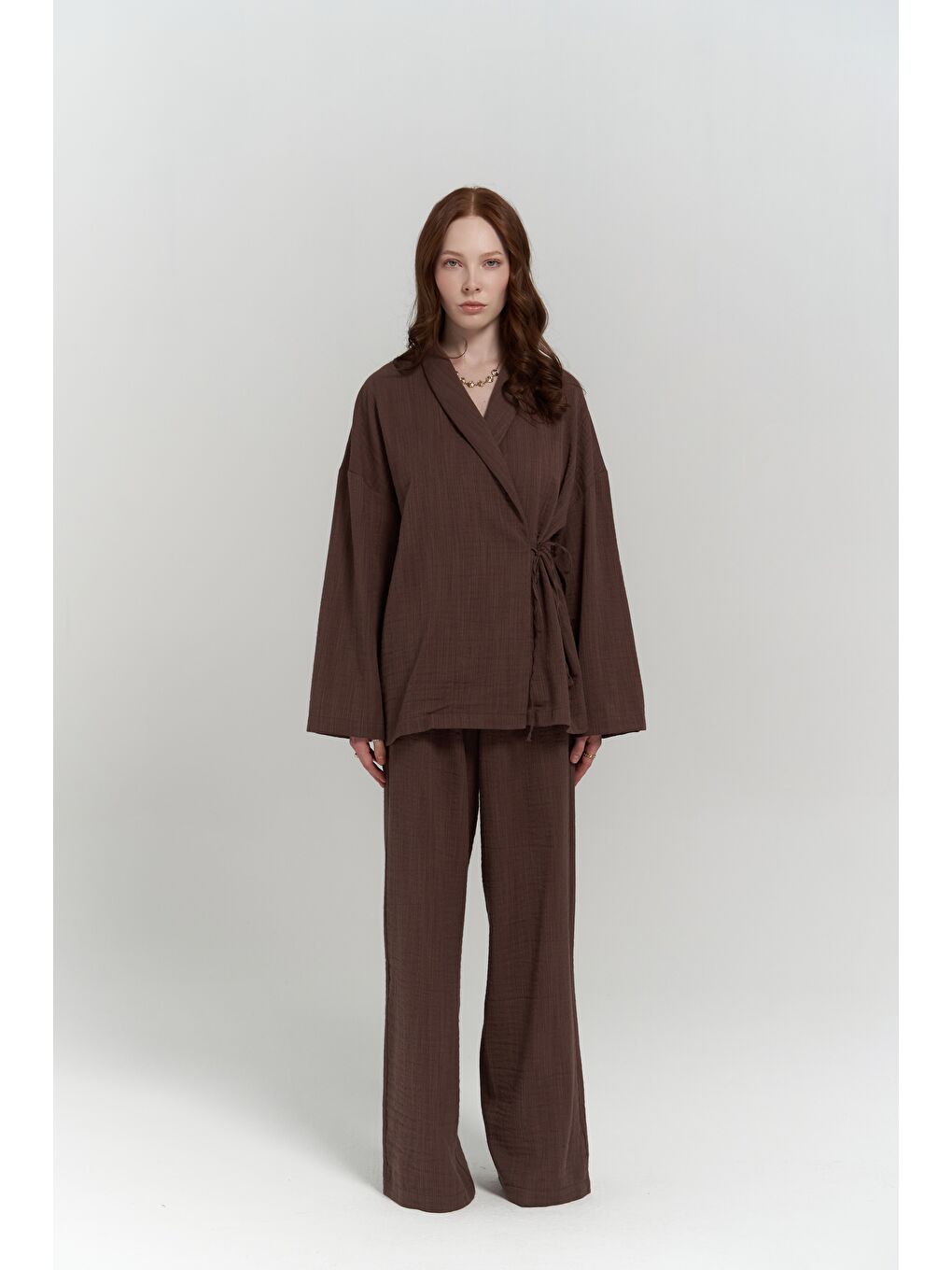 Kahverengi Anya Kahve Kimono Pantolon Takım-3