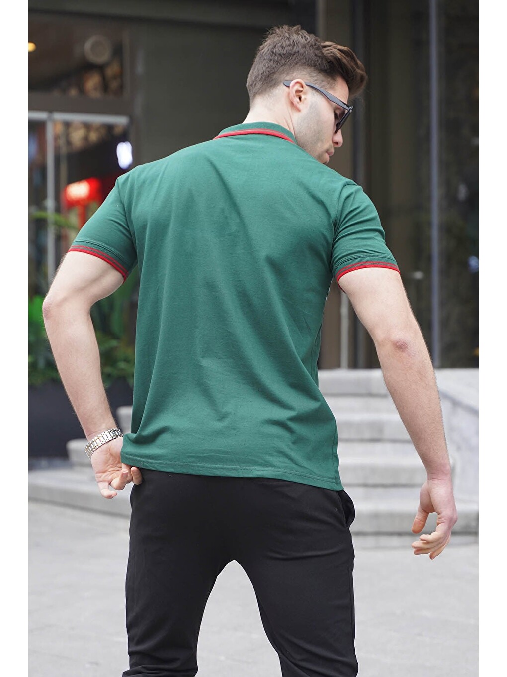 Yeşil Çizgili Polo Yaka Tişört 5869-2