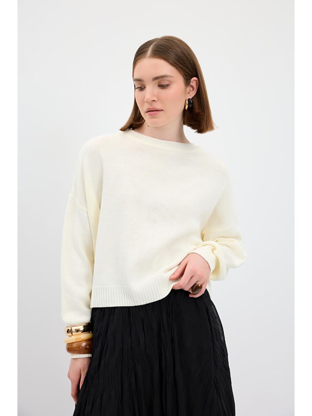 Ekru Basic Triko Kazak Kemik