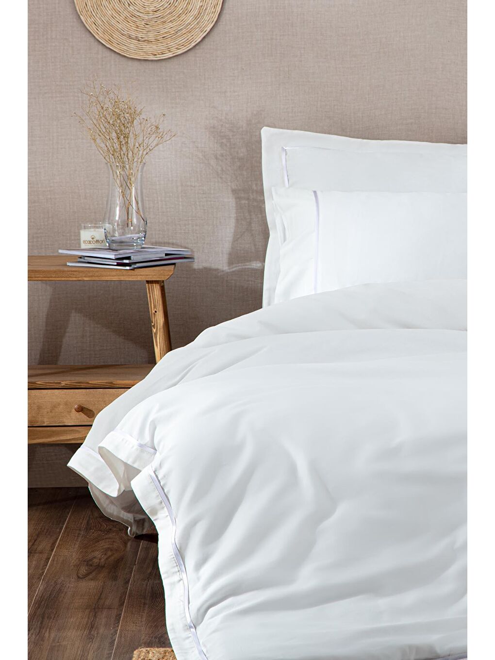 Gri Meva Çift Kişilik Nevresim Takımı %100 Organik Pamuk Saten Nakışlı Krem-Gümüş 200x220 Cm-1