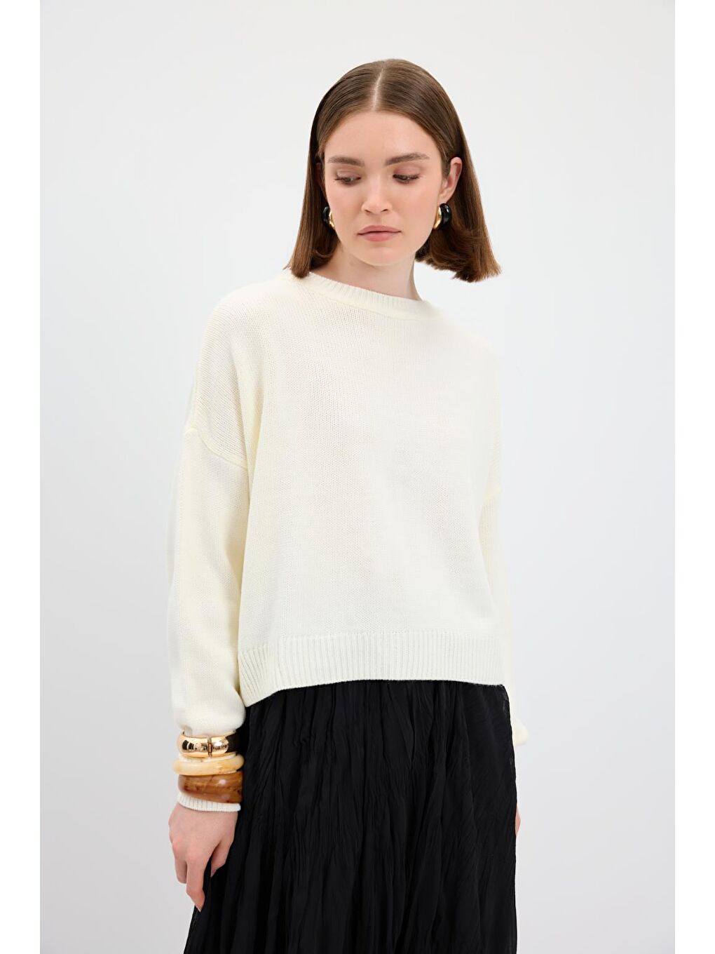 Ekru Basic Triko Kazak Kemik-2