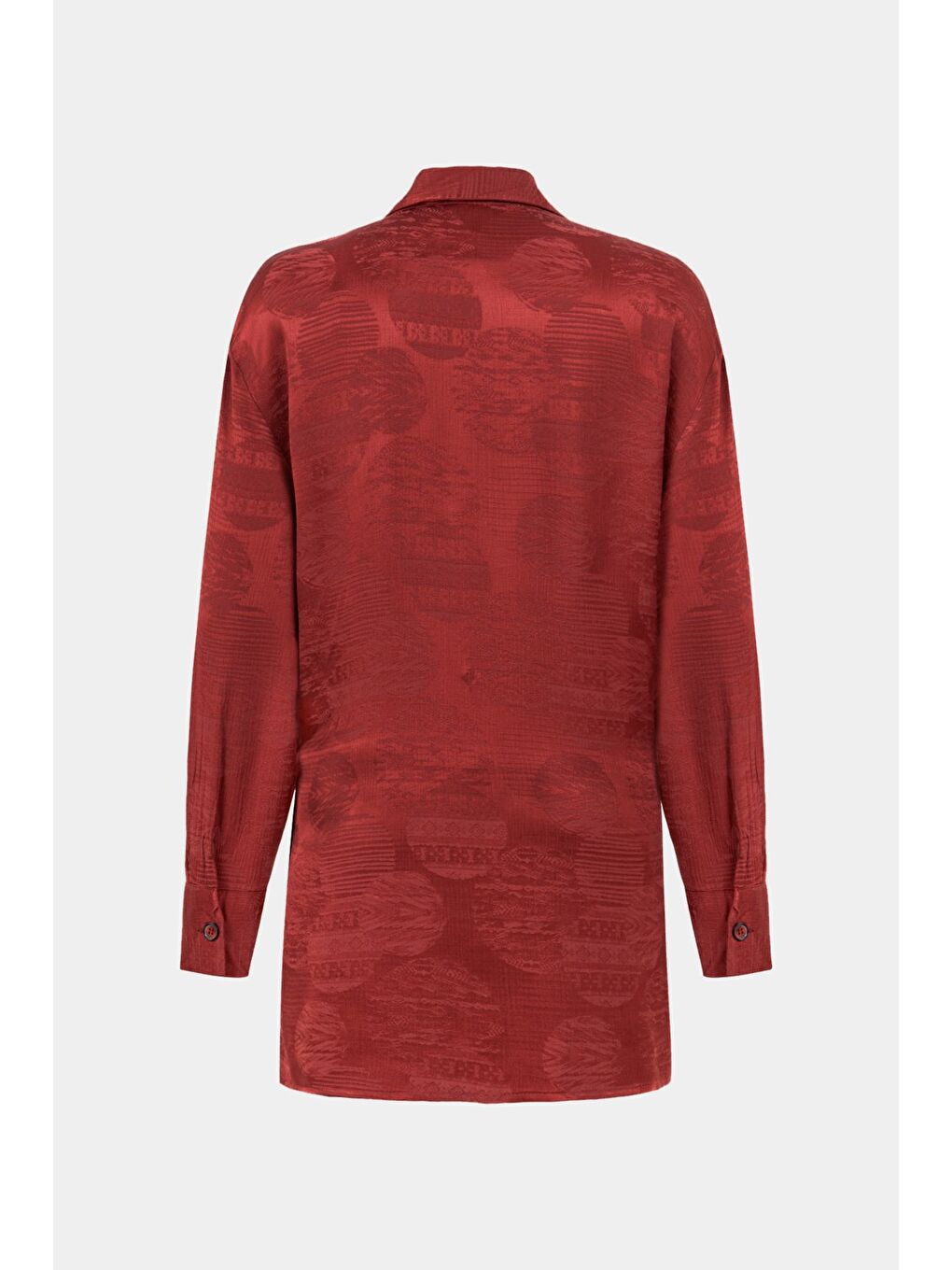 Bordo Kadın Oversize/Bol Kesim Viskoz Karışımlı Bağlama Detaylı Kendinden Desenli Gömlek-1