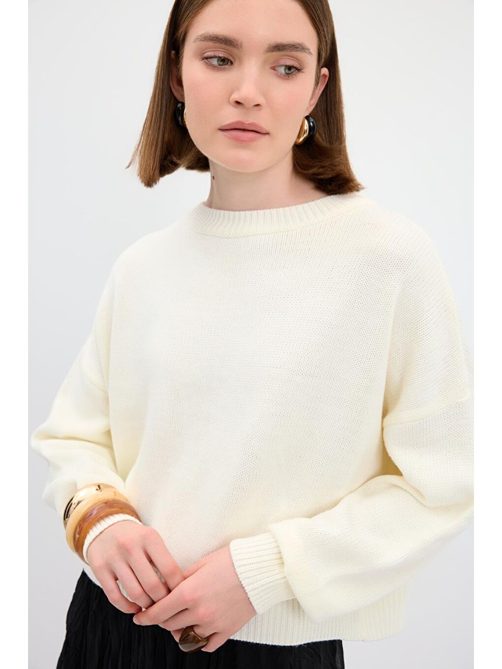 Ekru Basic Triko Kazak Kemik-3