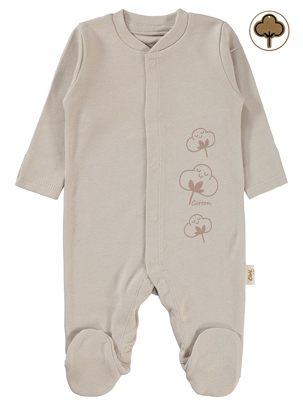 Baby Bebek Organik Patikli Tulum 0-3 Ay Açık Bej