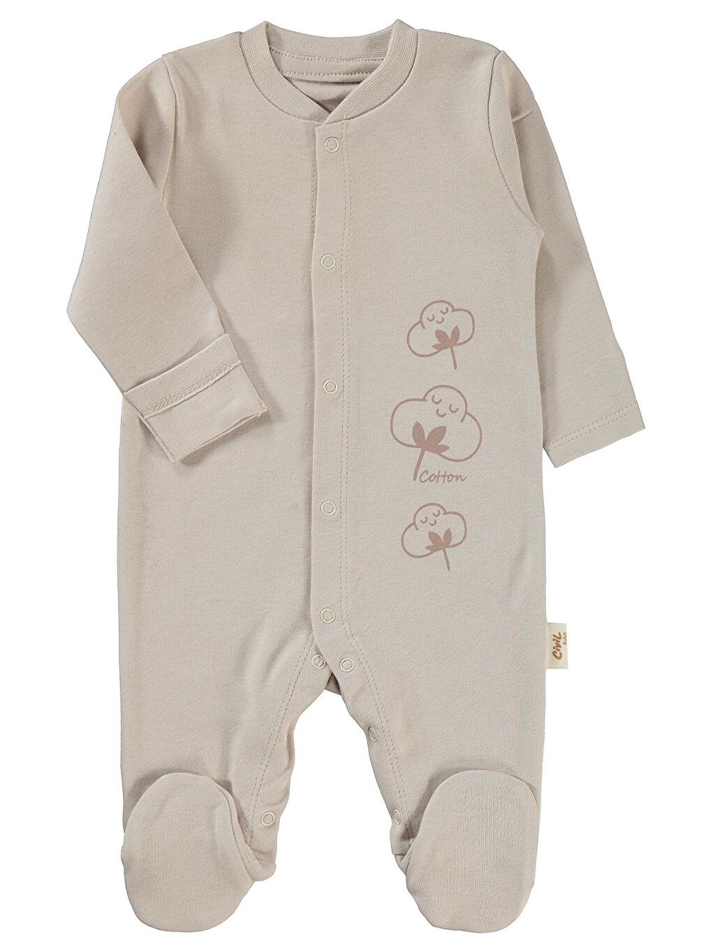 Baby Bebek Organik Patikli Tulum 0-3 Ay Açık Bej-2