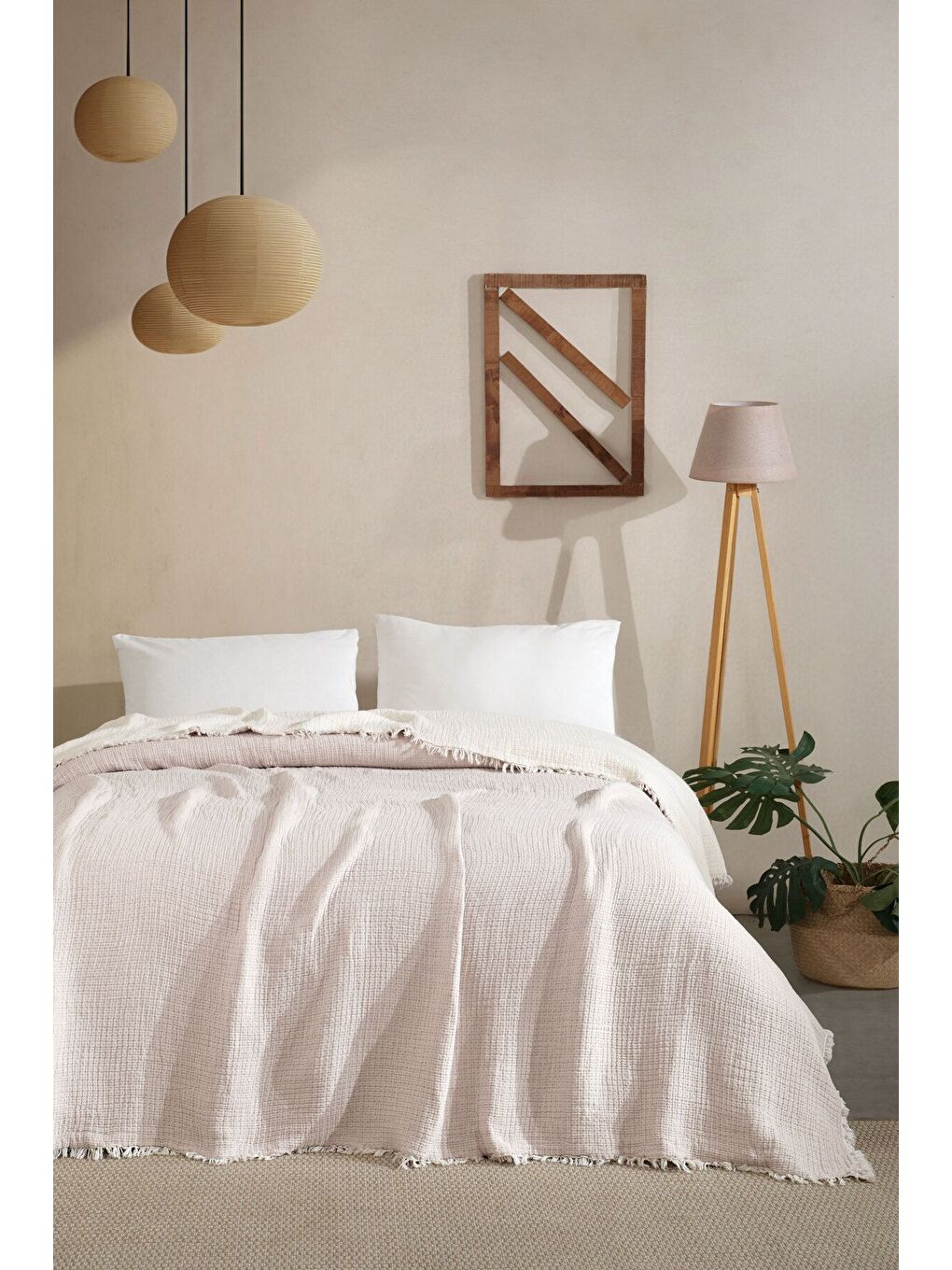 Bej 5 Katlı %100 Pamuk Müslin Yatak Örtüsü – 230x240 cm