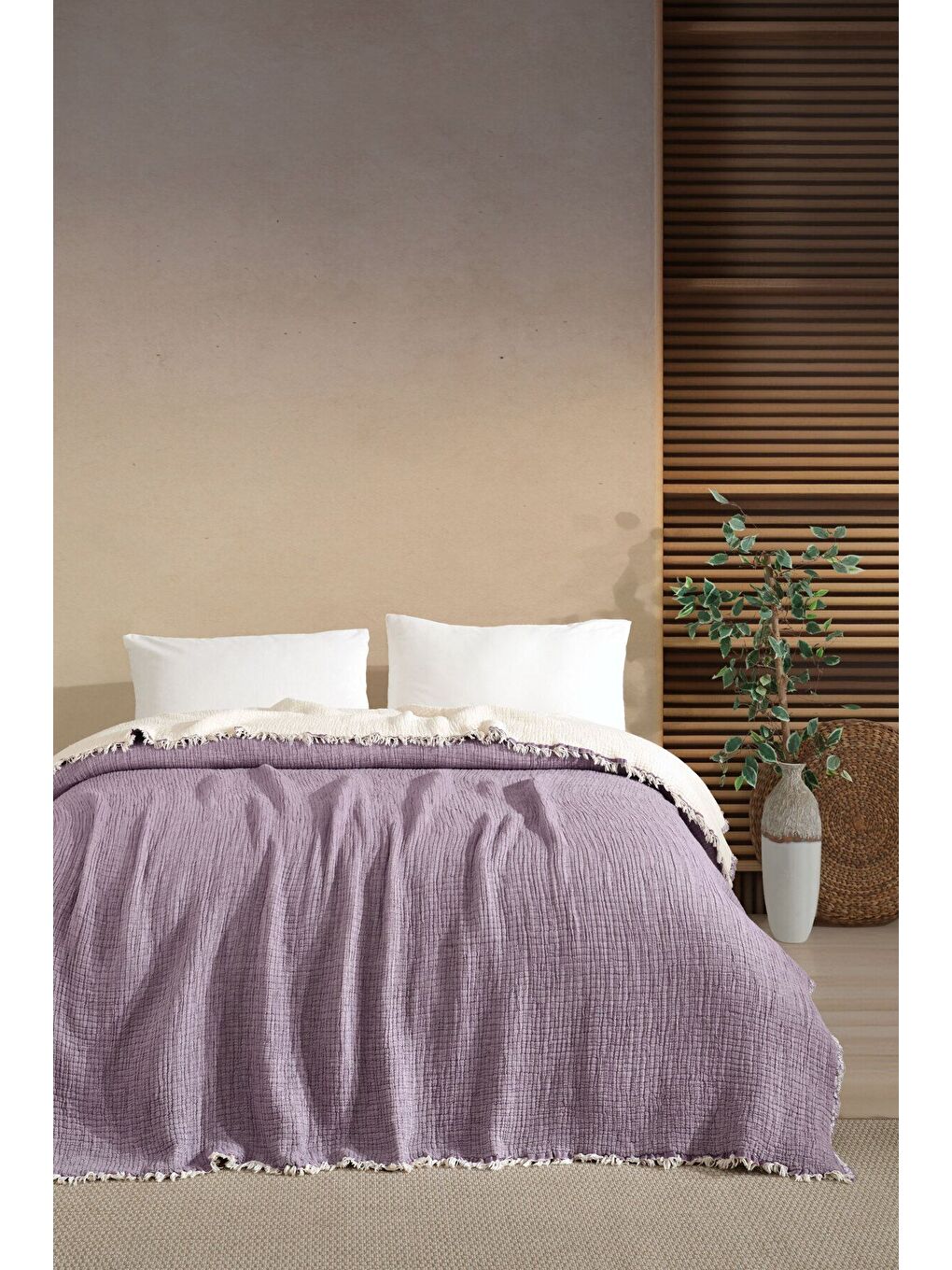 Lila 5 Katlı %100 Pamuk Müslin Yatak Örtüsü – 230x240 cm