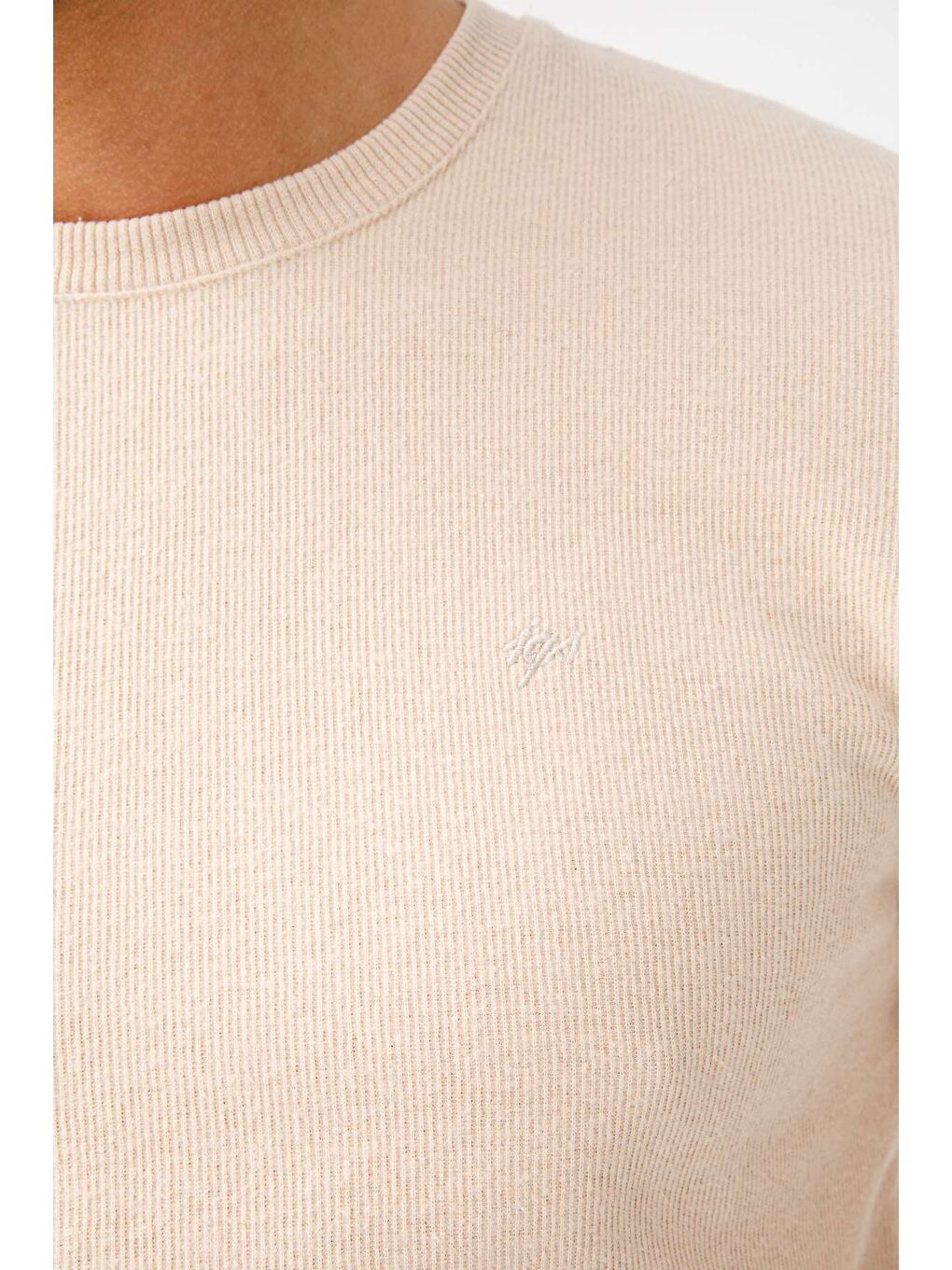 Bej Rahat Kalıp Bisiklet Yaka Düz Uzun Kollu Triko-2