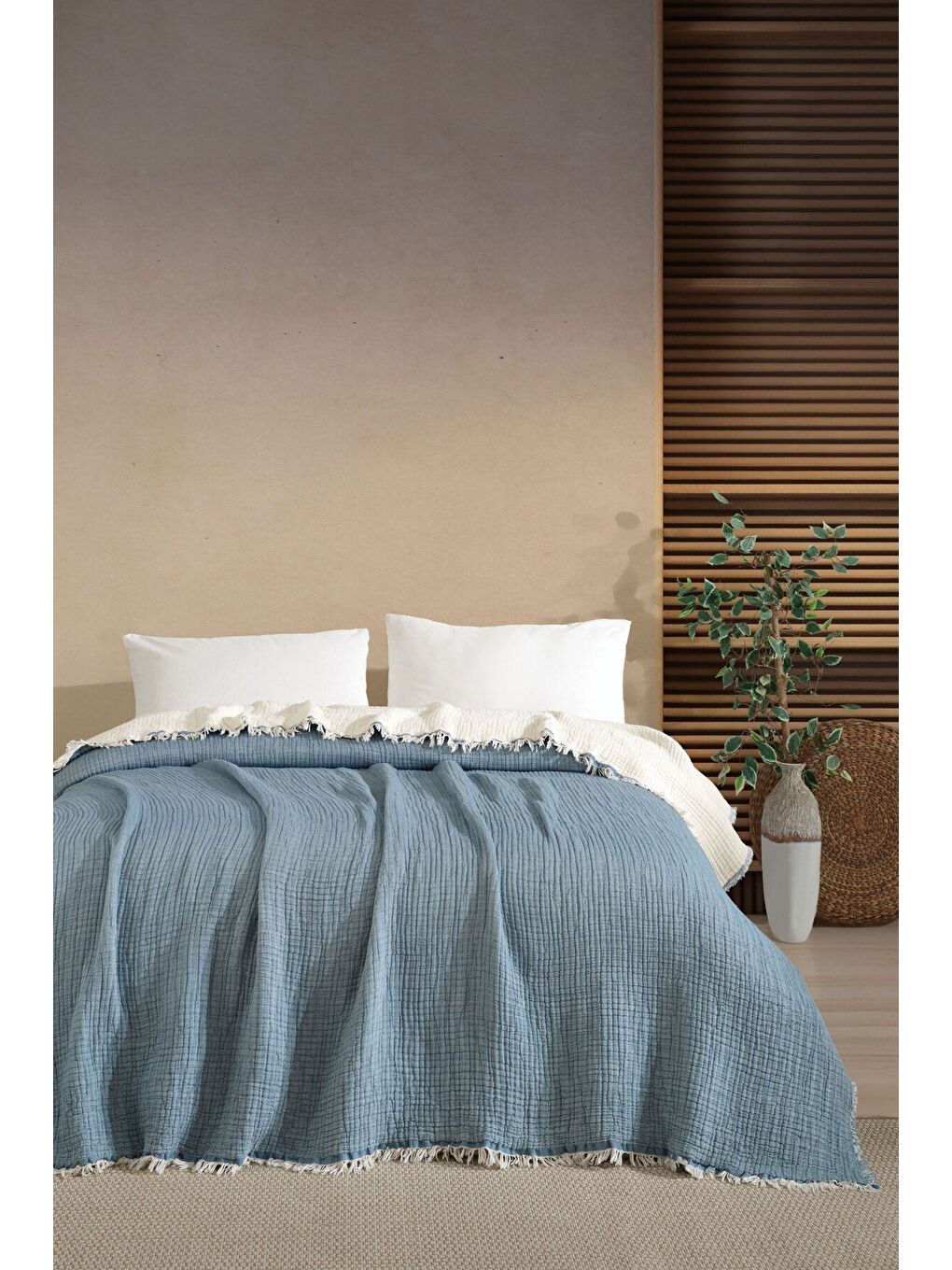 Yeşil 5 Katlı %100 Pamuk Müslin Yatak Örtüsü – 230x240 cm