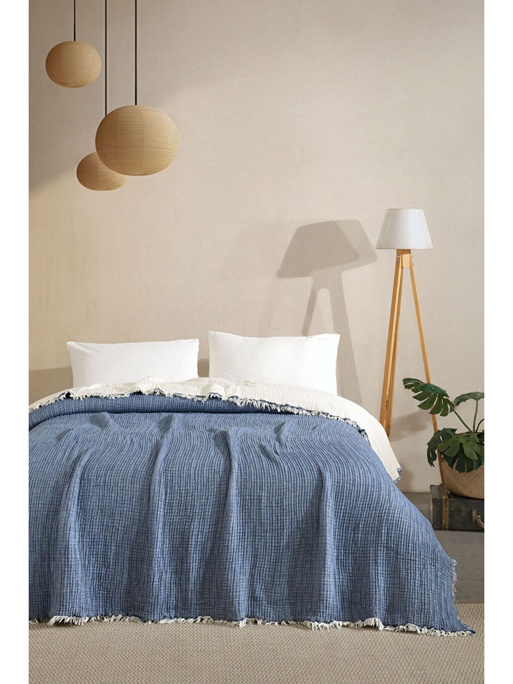 Lacivert 5 Katlı %100 Pamuk Müslin Yatak Örtüsü – 230x240 cm