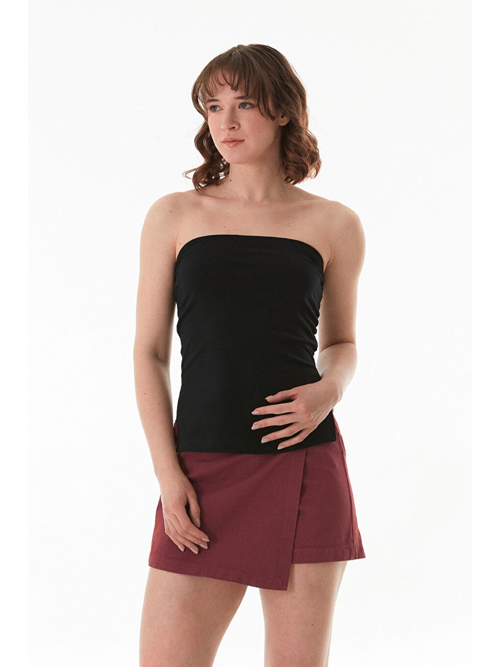 Siyah Basic Yanları Yırtmaçlı Straplez Büstiyer-1