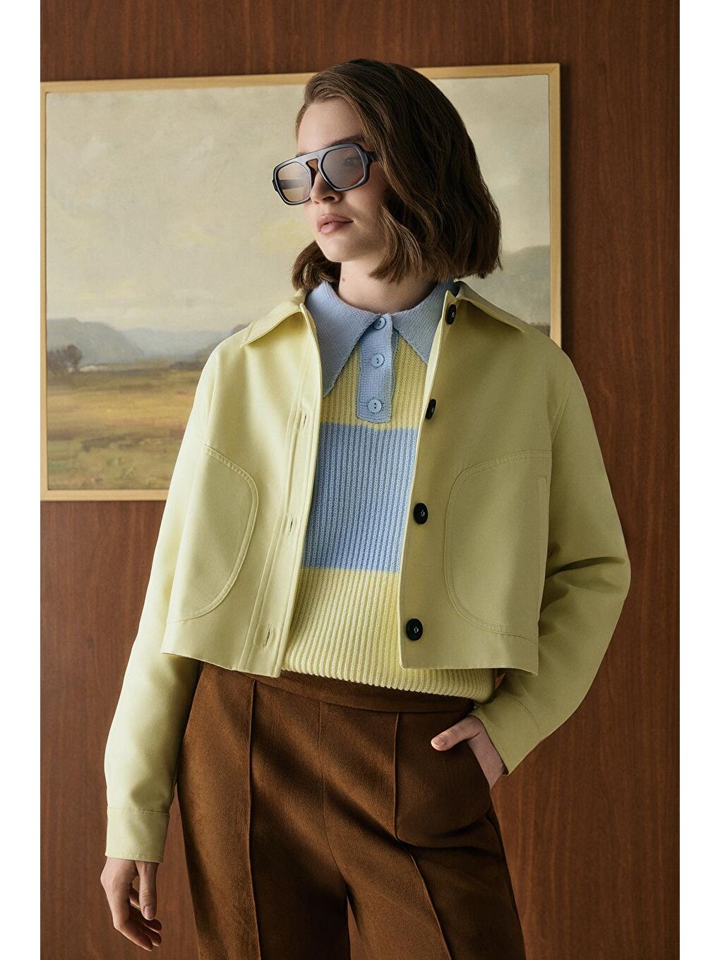 Polo Yaka Çift Renkli Triko Kazak Uçuk Mavi-2