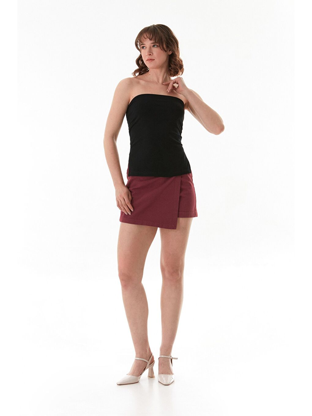 Siyah Basic Yanları Yırtmaçlı Straplez Büstiyer-2