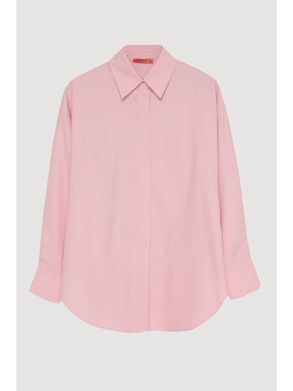 İnce Çizgili Oversize Gömlek Pembe