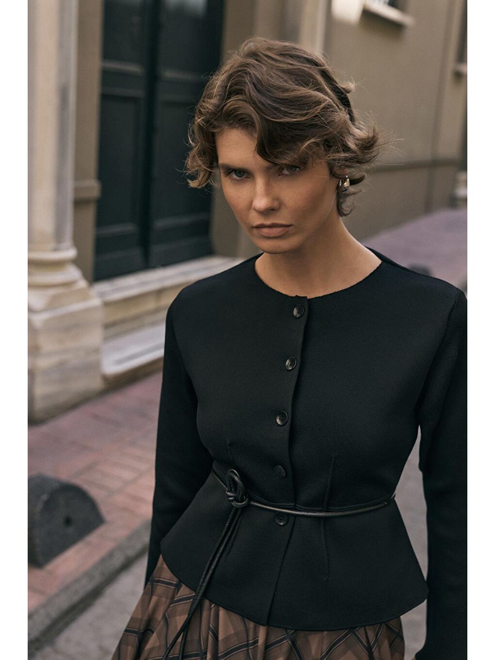 Mini Pensli Triko Ceket Siyah