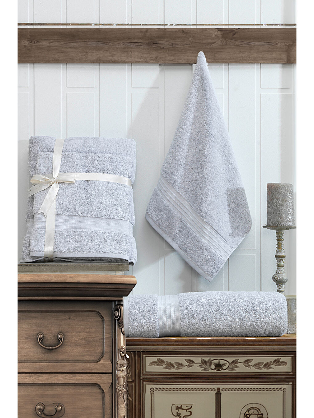 2'li %100 Pamuk Banyo Havlu Seti  Gri 90x160 cm ve 50x90 cm Yumuşak ve Emici-1