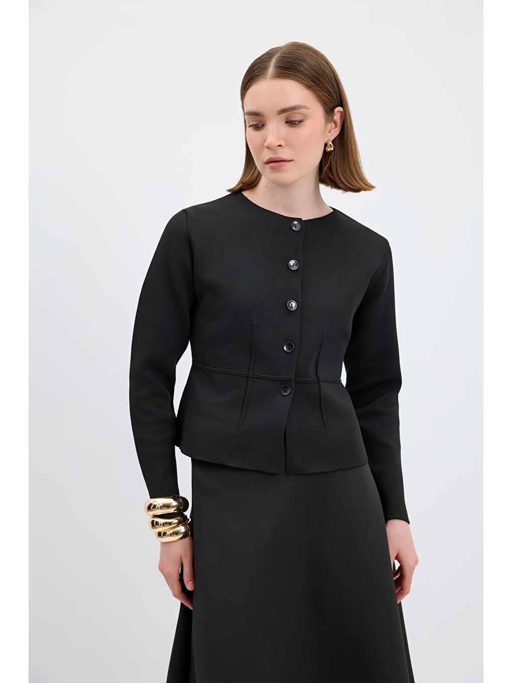 Mini Pensli Triko Ceket Siyah-1