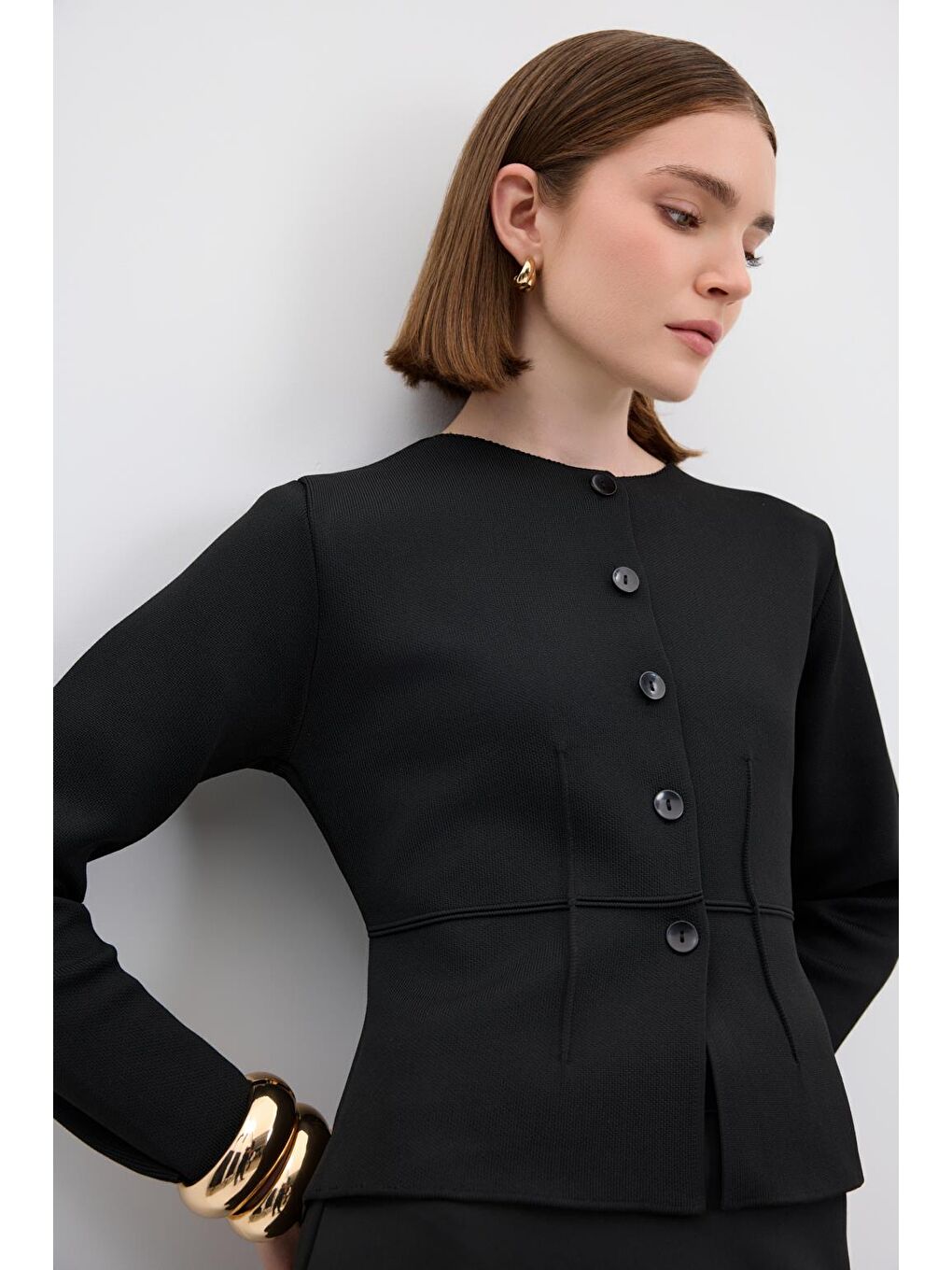 Mini Pensli Triko Ceket Siyah-4