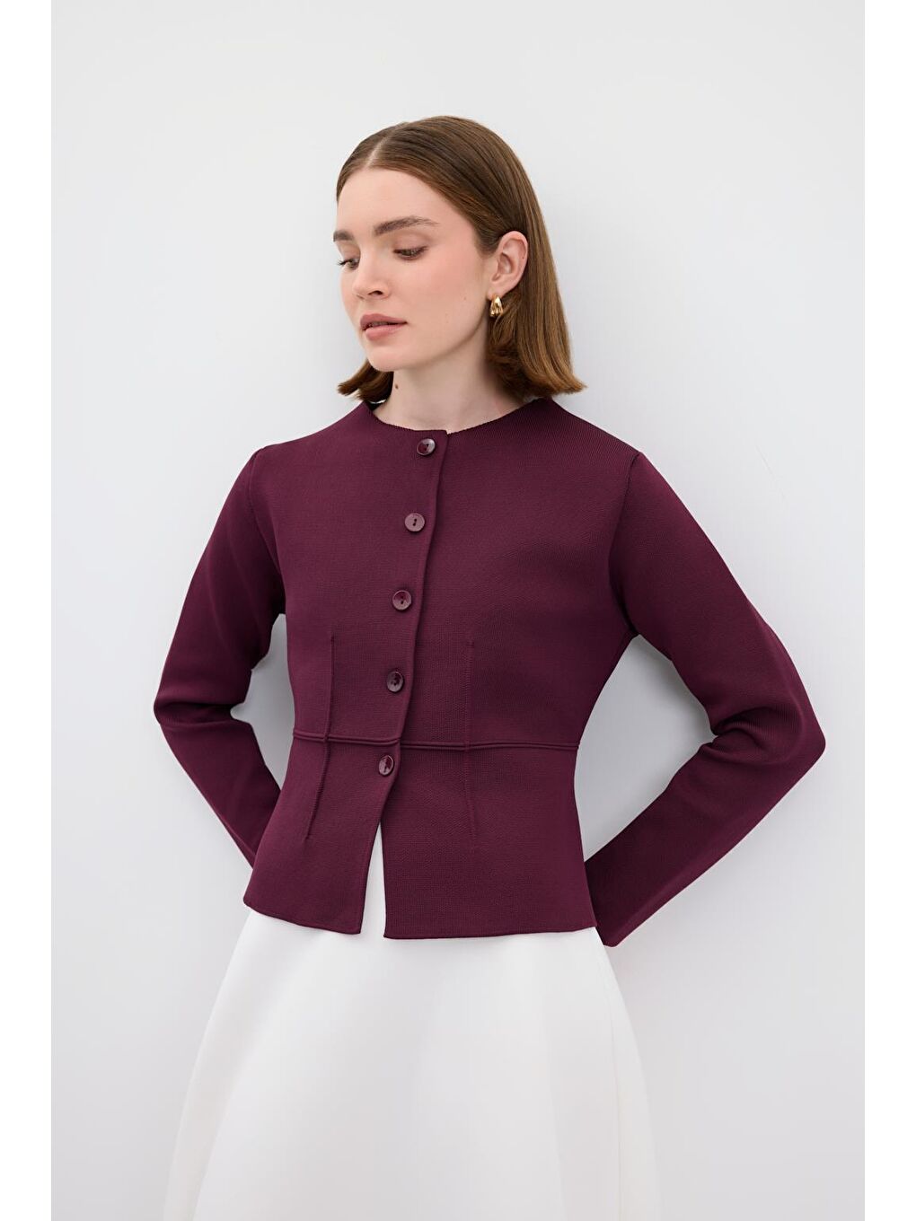 Mini Pensli Triko Ceket Mürdüm-2