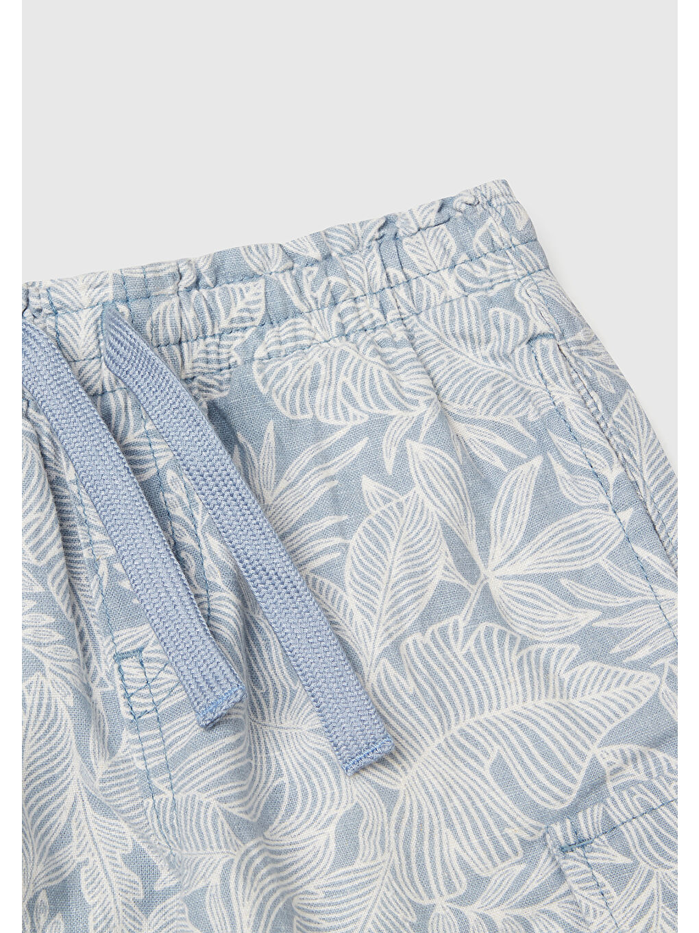 Erkek Çocuk Mavi Keten Karışımlı Tamamı Desenli Büzgü İpli Yanları Cepli Şort-2