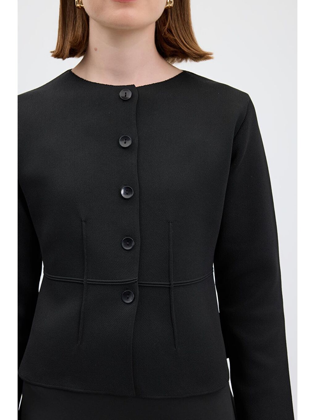 Mini Pensli Triko Ceket Siyah-8