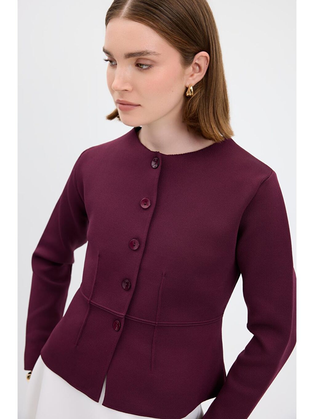 Mini Pensli Triko Ceket Mürdüm-3