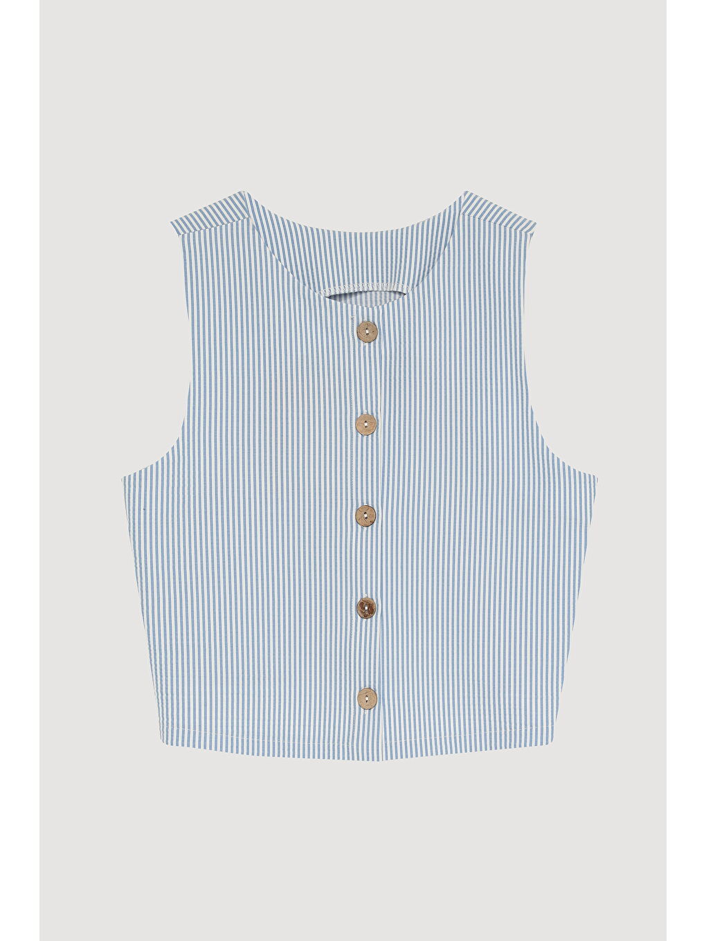 İnce Çizgili Kolsuz Bluz Mavi