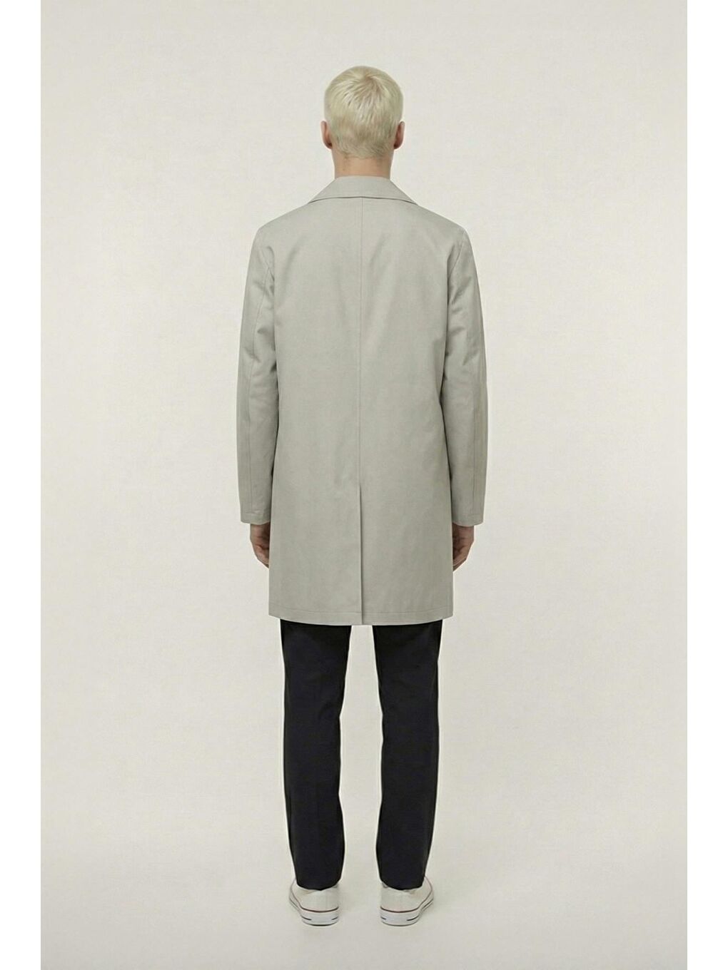 Erkek Bej Geniş Kesim Oversize Fit Pamuklu Dokuma Yan Cepli Orta Boy Ceket Yaka Trençkot-3