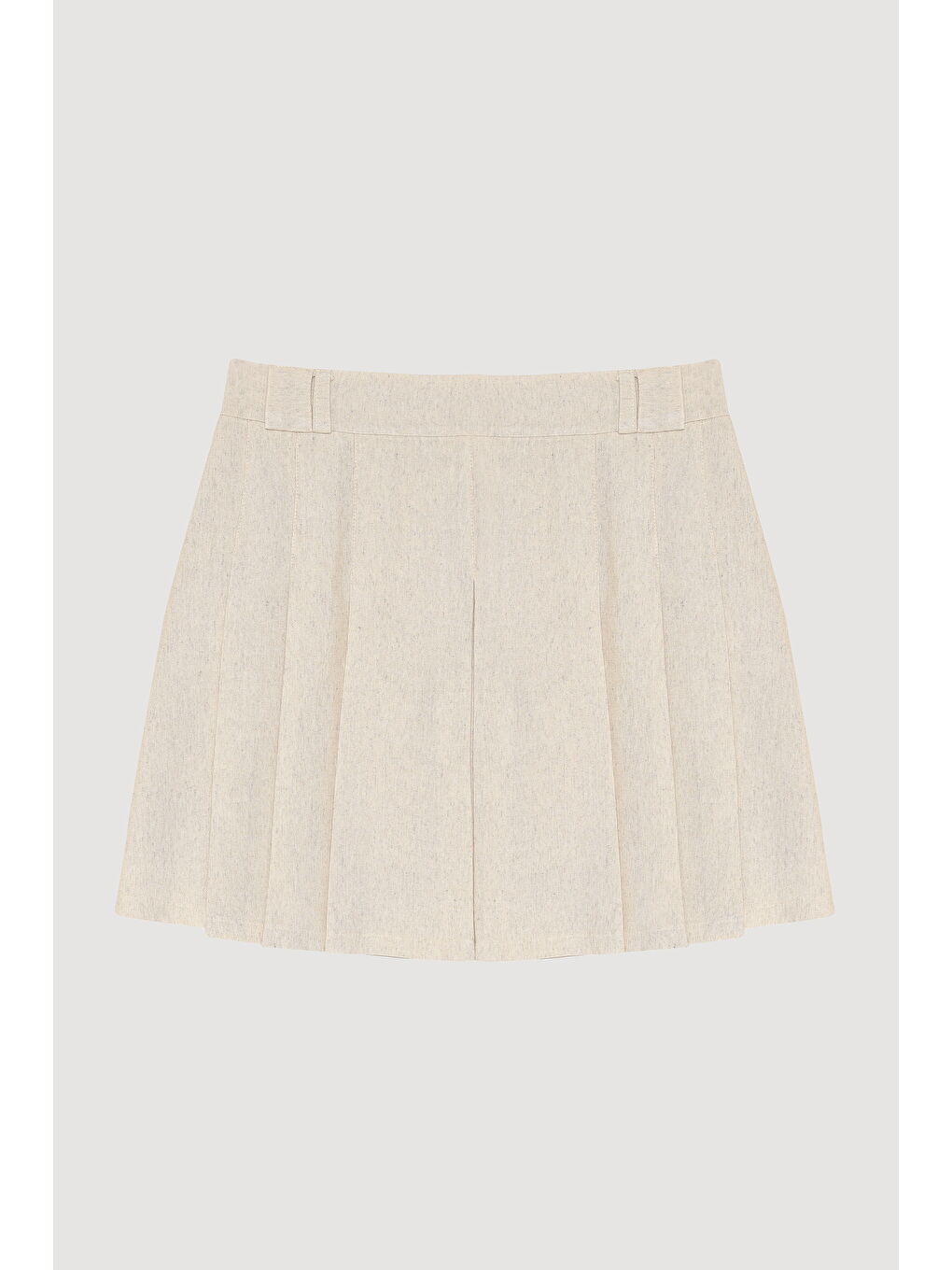 Bej Kemer Köprülü Pileli Mini Etek Naturel