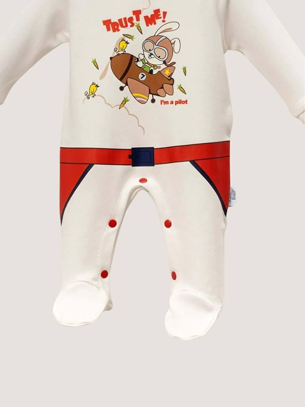 Kırmızı Bebek Tulum ve Şapka Takımı Baskılı Yumuşak Pamuklu Kumaş-1