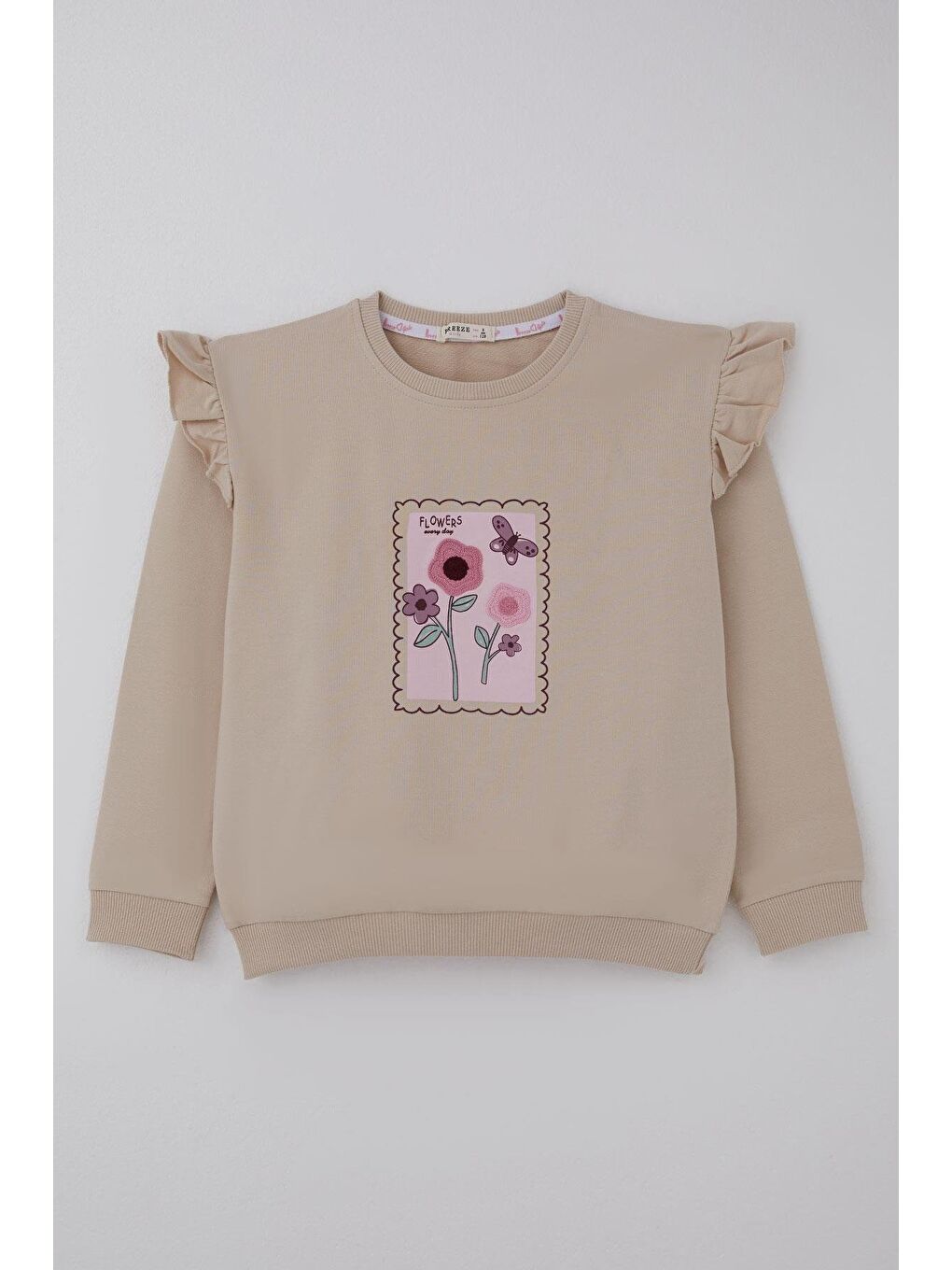 Kız Çocuk Eşofman Takımı Kelebek Dokunuşu Çiçek Bahçesi Bej (4-8 Yaş)-1