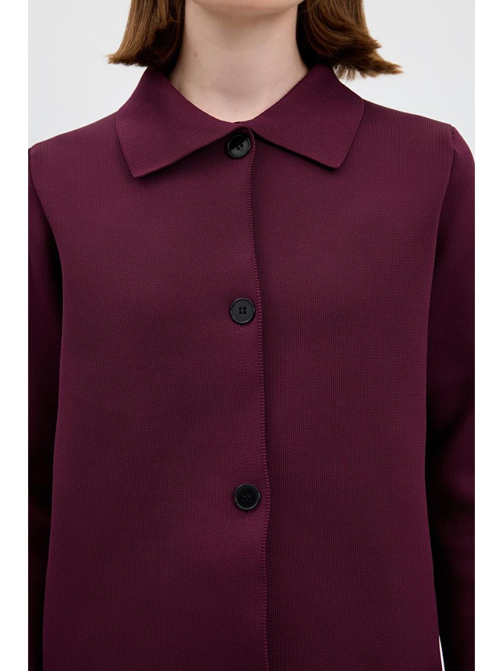 Düz Renk Cepli Triko Hırka Mürdüm-3