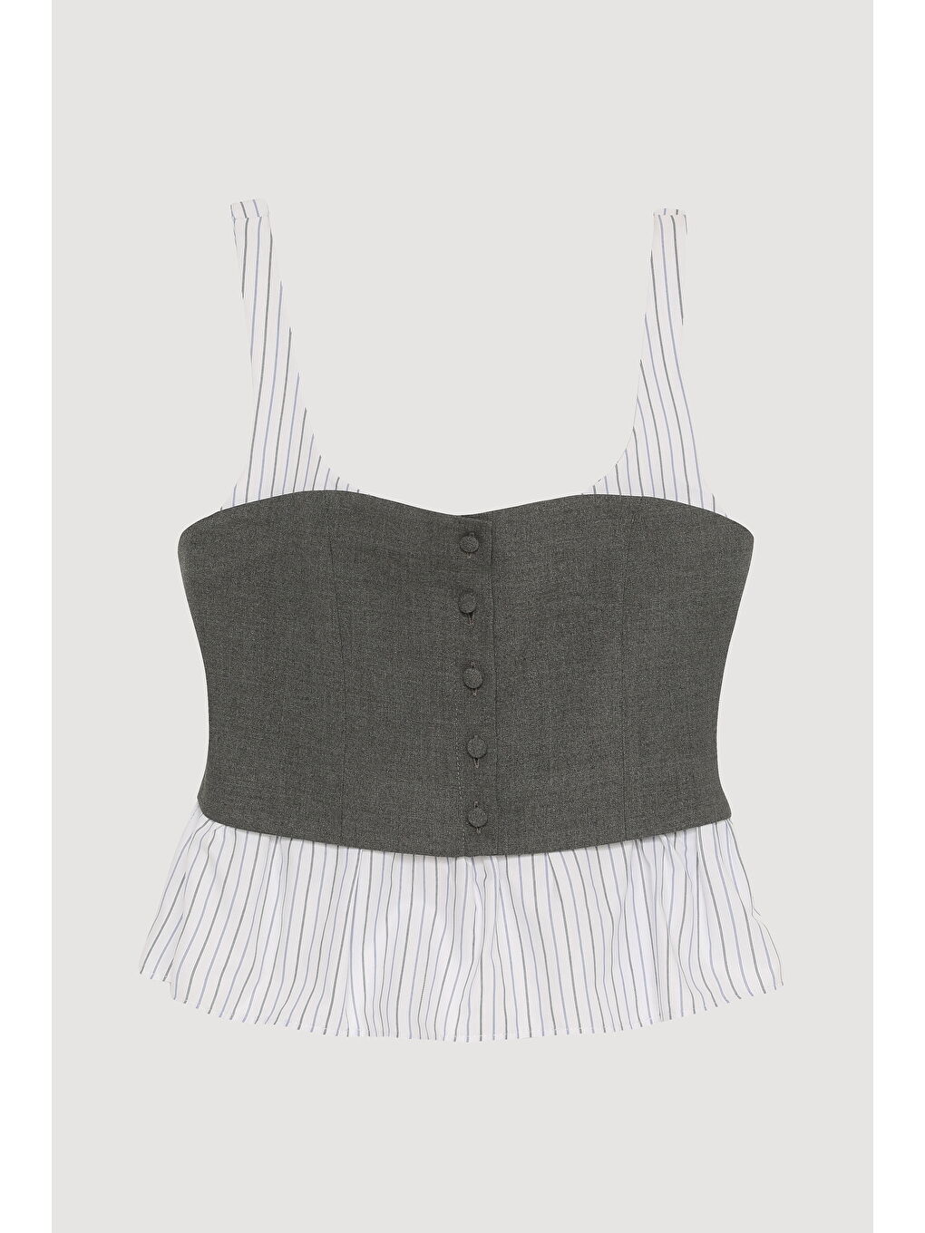 Straplez Büstiyer Detaylı Çizgili Bluz Gri