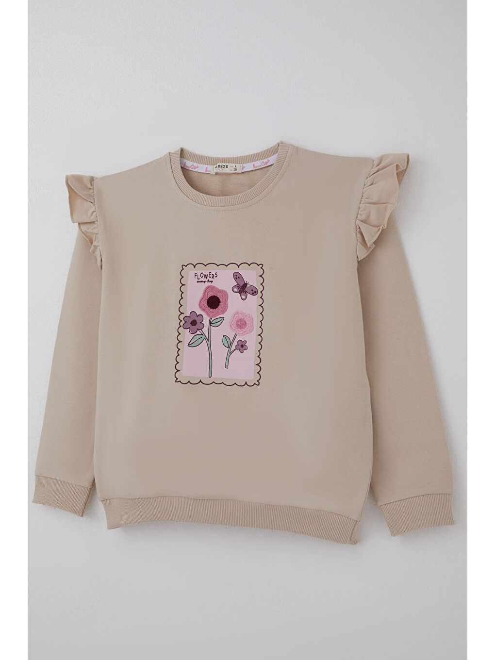 Kız Çocuk Eşofman Takımı Kelebek Dokunuşu Çiçek Bahçesi Bej (4-8 Yaş)-5
