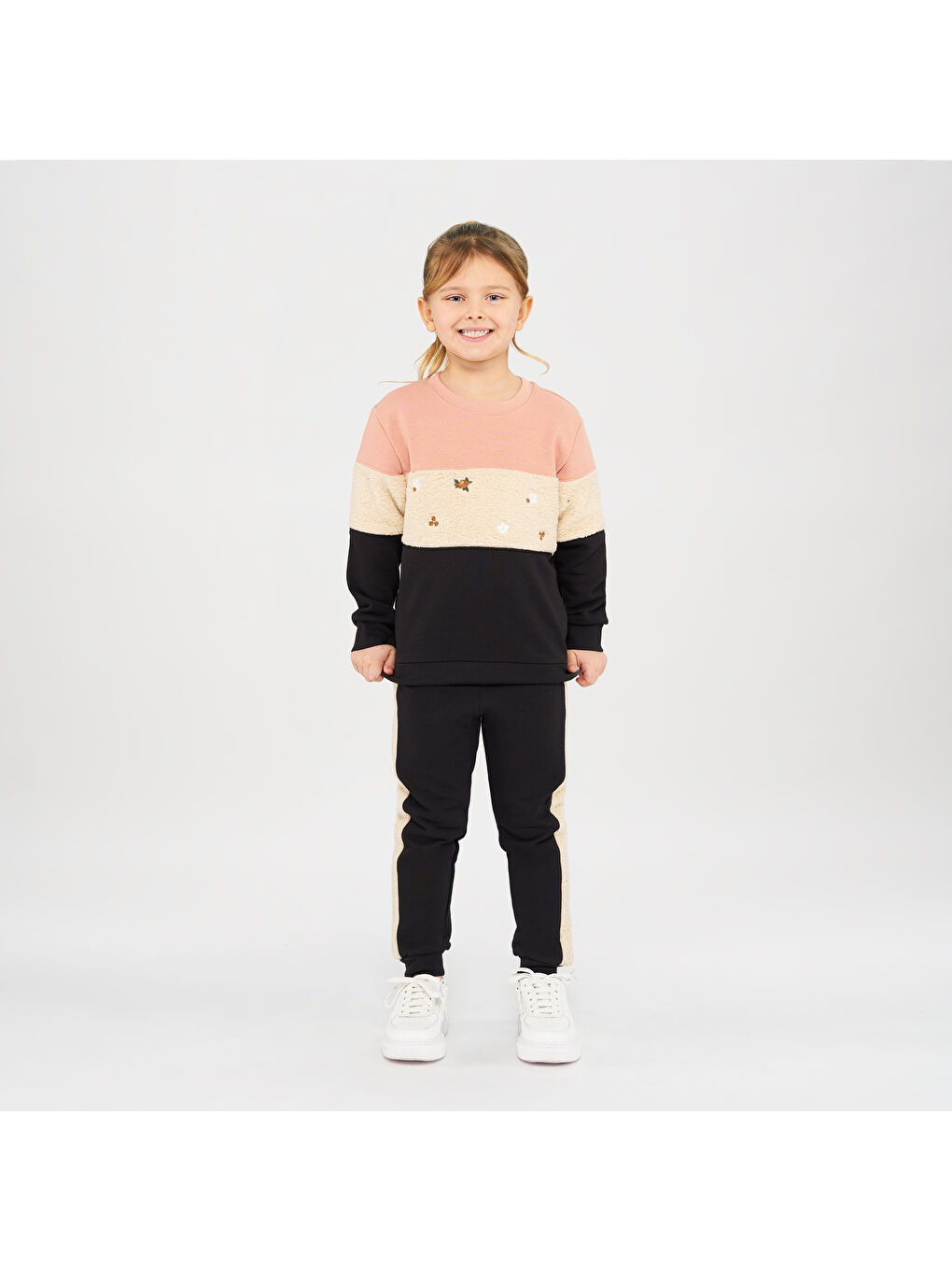 Panço Pembe Kız Çocuk Renkli Sweatshirt