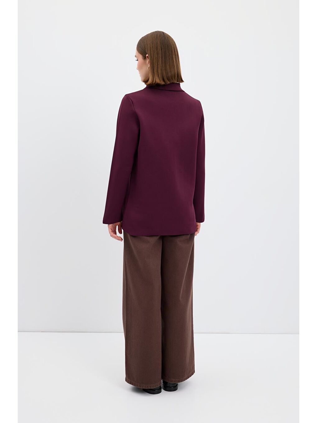 Düz Renk Cepli Triko Hırka Mürdüm-5