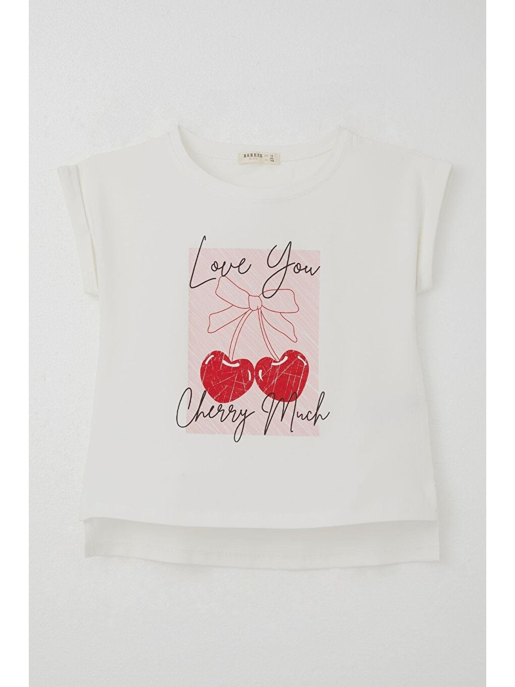 Kız Çocuk Tişört Sevgi Temalı Kalp Fiyonk Baskılı Ekru (10-16 Yaş)-1