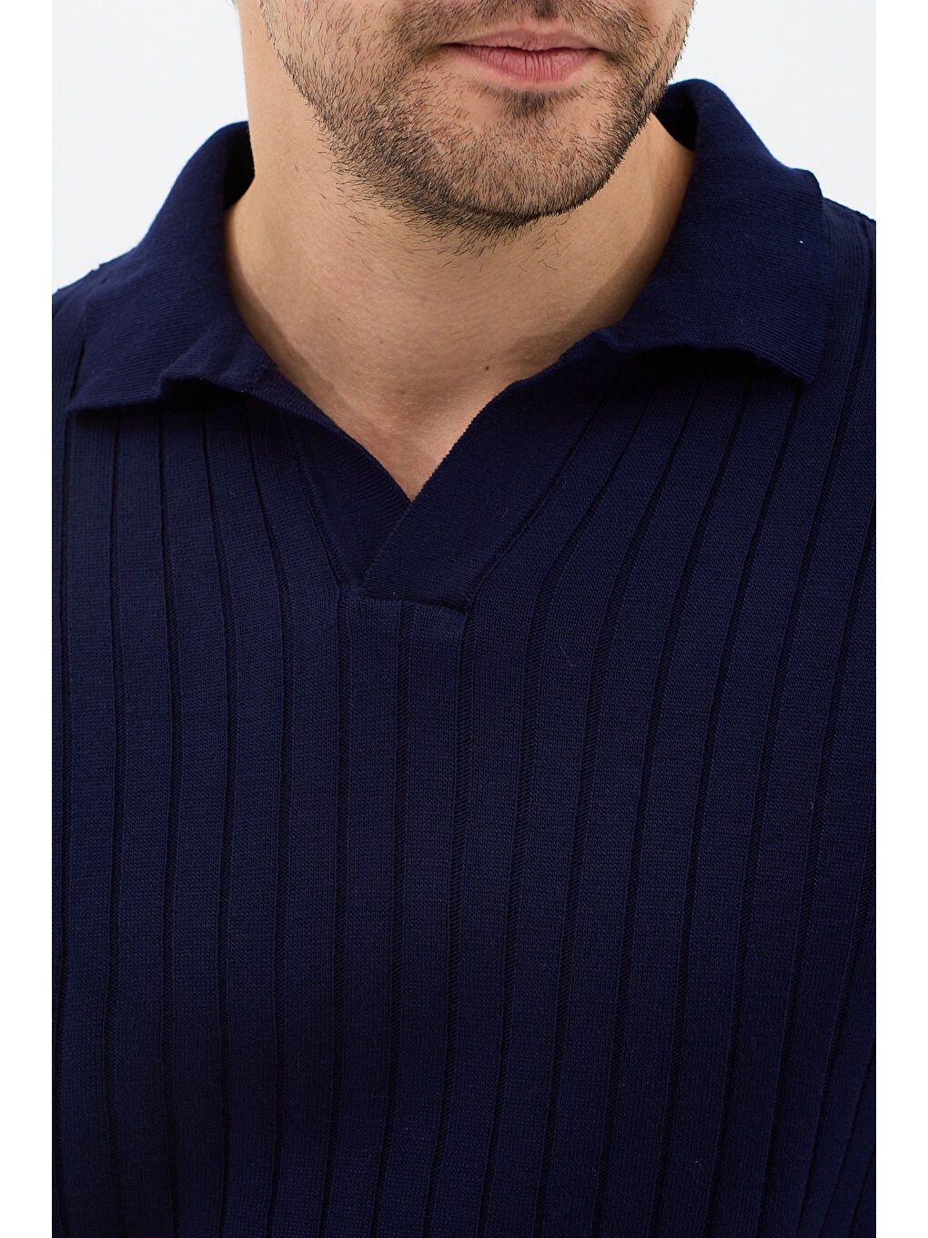 Lacivert Erkek Polo Yaka Fitilli Triko Kazak-3