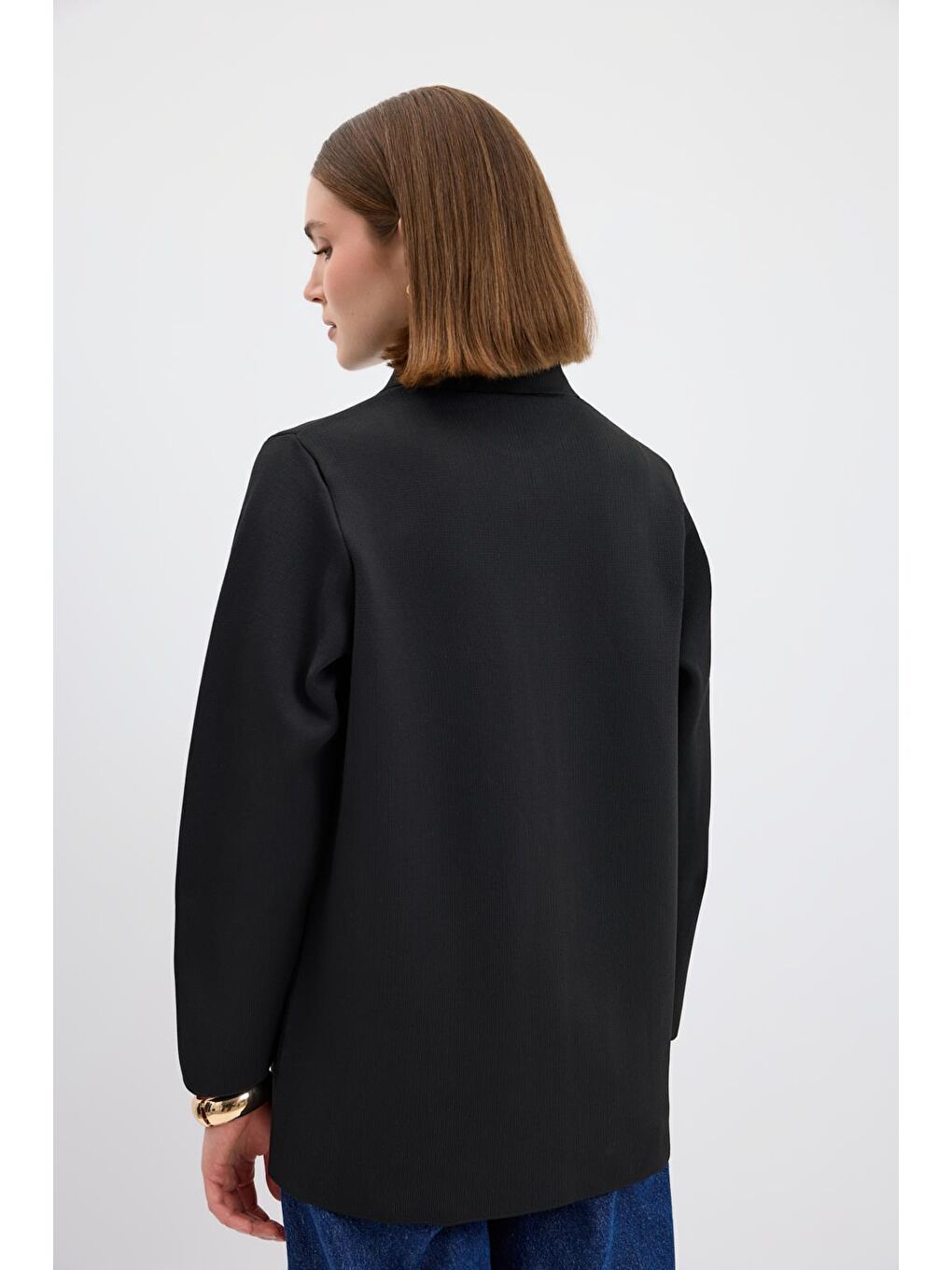 Düz Renk Cepli Triko Hırka Siyah-5