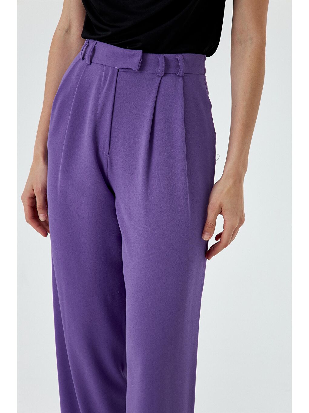 Pileli Palazzo Mor Kadın Pantolon-4