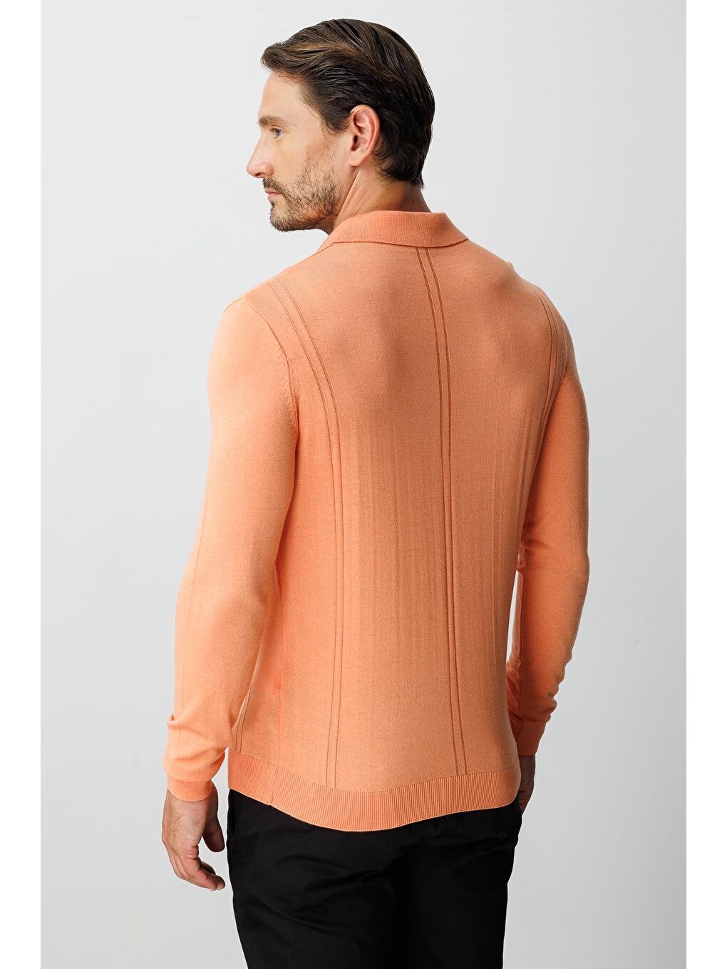 Turuncu Yavruağzı Polo Yaka Düz Uzun Kollu Triko-2