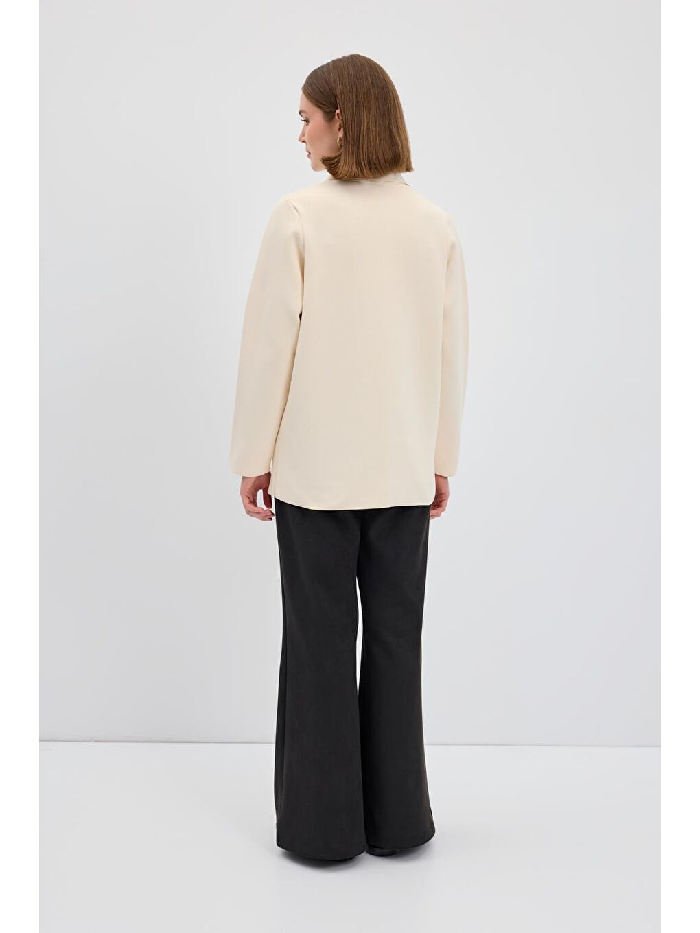 Ekru Düz Renk Cepli Triko Hırka Kemik-5