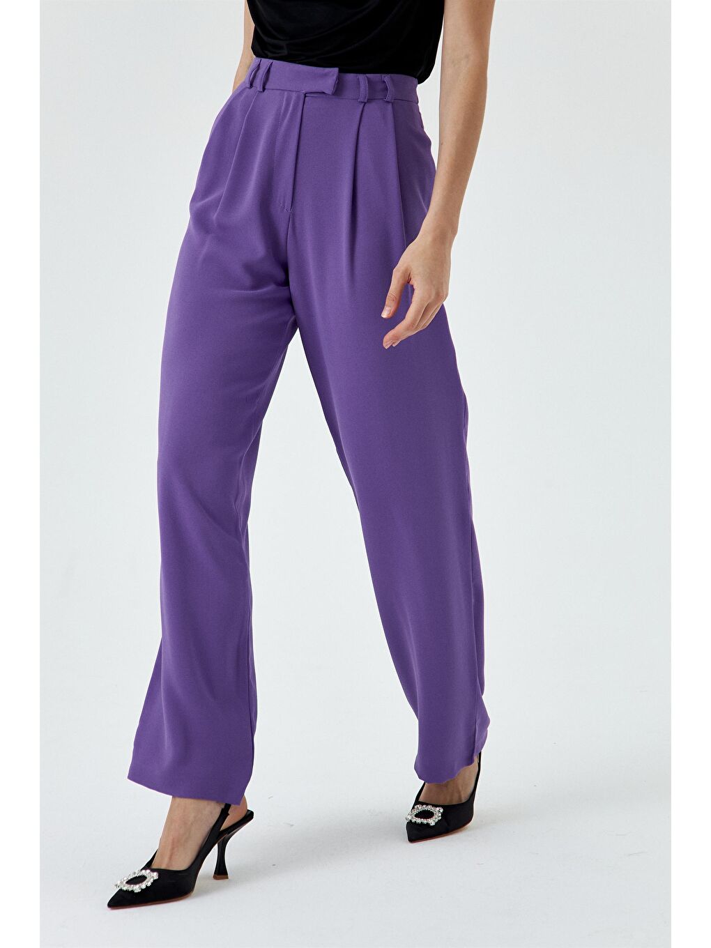 Pileli Palazzo Mor Kadın Pantolon-6