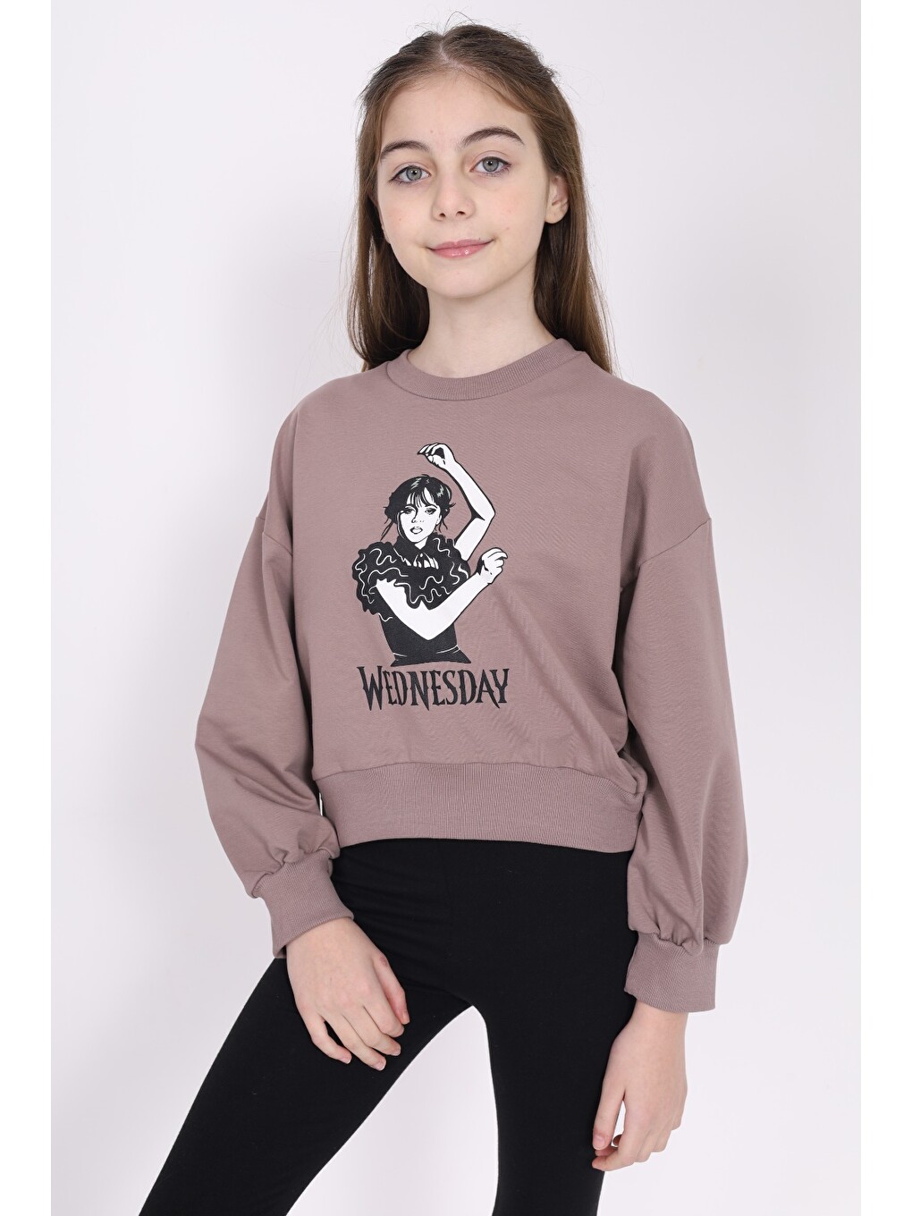Kahverengi Kız Çocuk Baskılı Sweatshirt