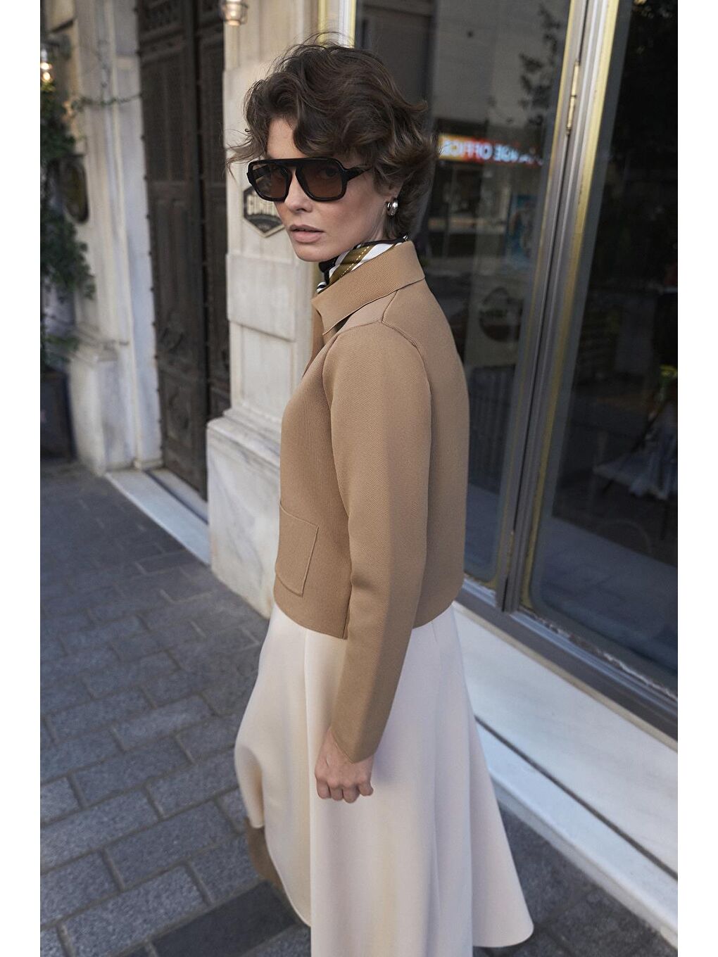 Kahverengi Düz Renk Midi Triko Hırka Camel-2