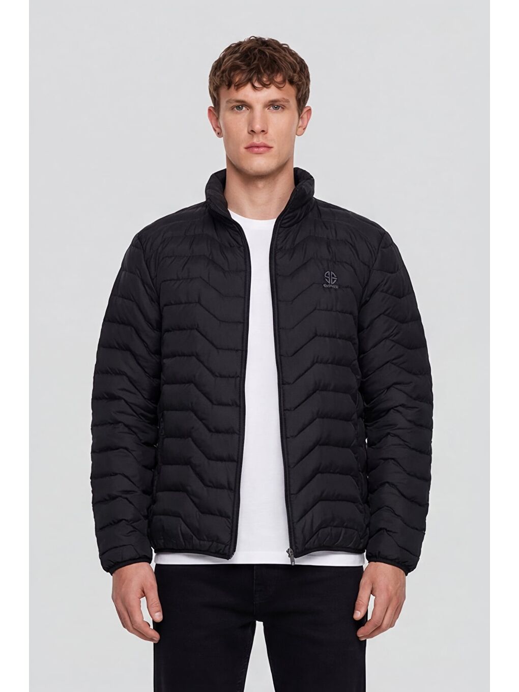 Erkek Siyah Normal Kesim Regular Fit Dik Yaka Fermuarlı Mont