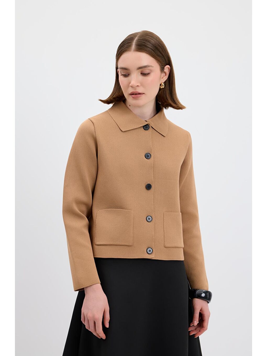 Kahverengi Düz Renk Midi Triko Hırka Camel-3