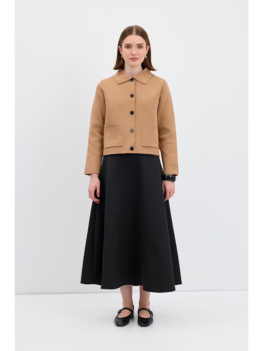 Kahverengi Düz Renk Midi Triko Hırka Camel-5