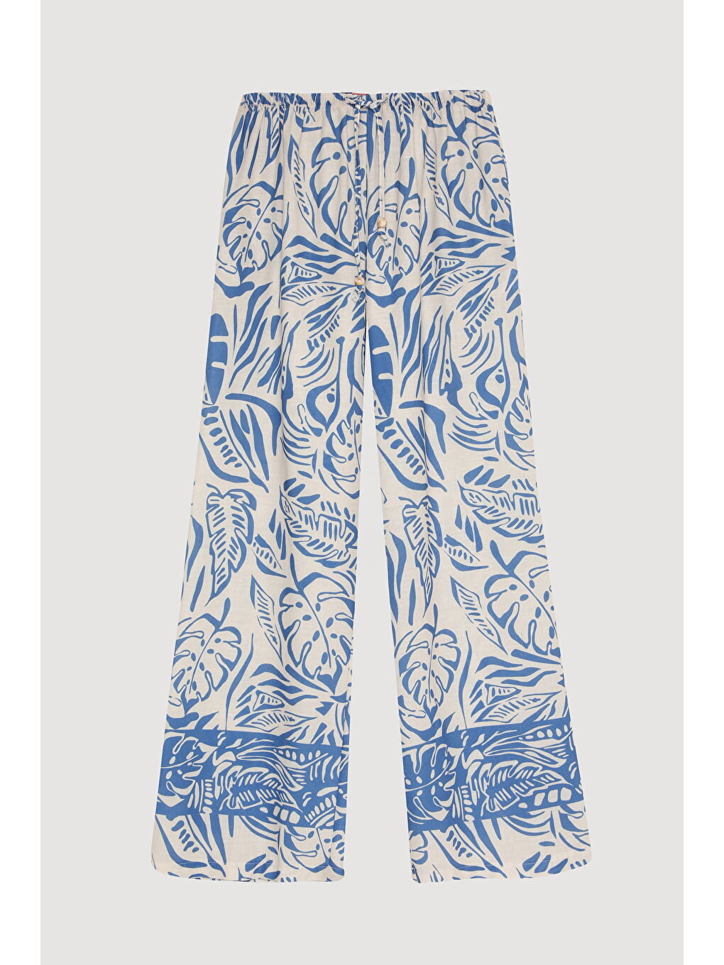 Yaprak Desenli Renkli Bol Paça Pantolon Mavi