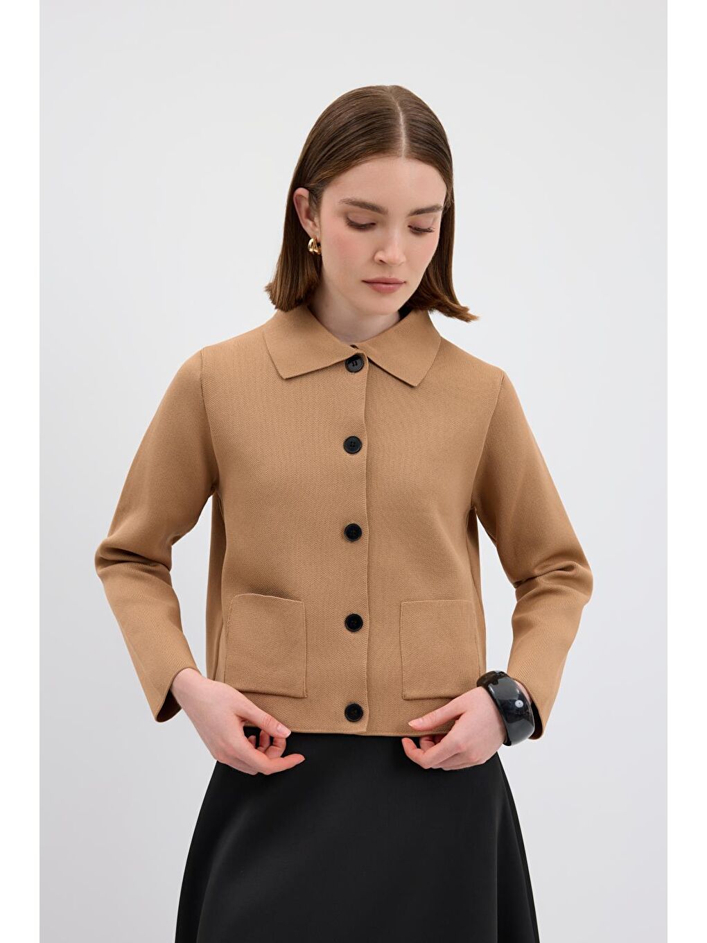 Kahverengi Düz Renk Midi Triko Hırka Camel-6